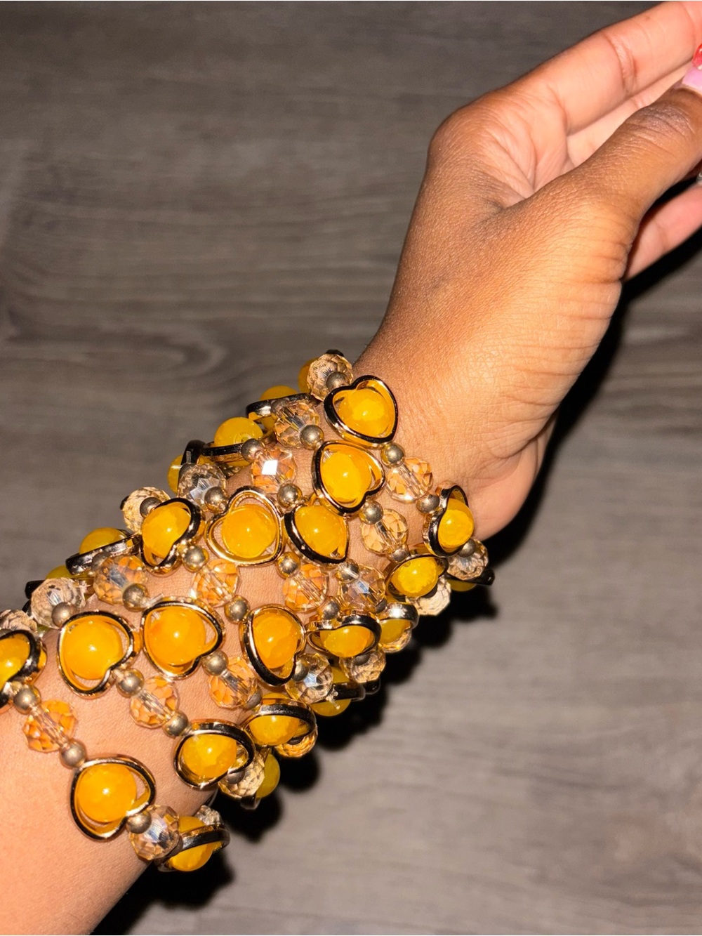 4pcs “Linda” Yellow Heart Solid Glass Bead Stretch Bracelets